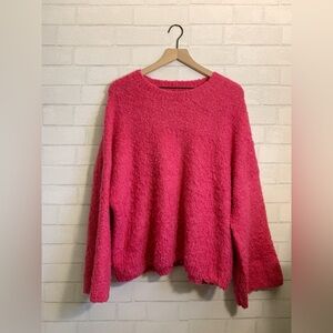 1. State Vibrant Hot Berry Pink Wide Sleeve Oversized Crew Neck Sweater L